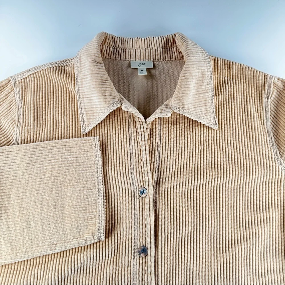 J.Jill Womens Medium Khaki Sand Corduroy Embroidered Floral Button Down Jacket - Picture 8 of 13